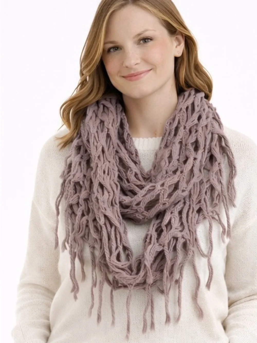 Betsey Johnson Women’s Taupe Infinity Scarf with Fringes